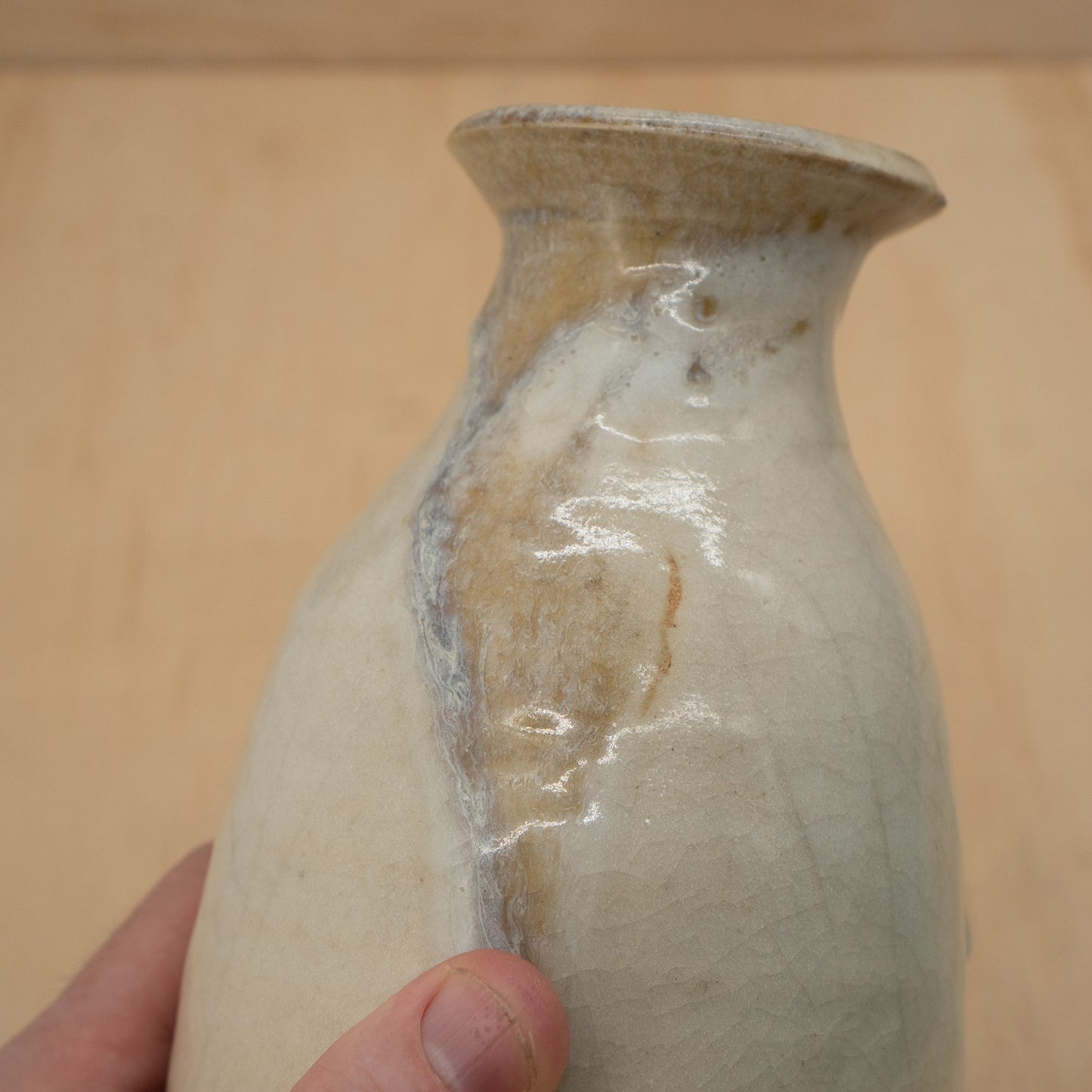 Antique Japanese Ceramic Seto Tokkuri Wide Mouth Sake Bottle