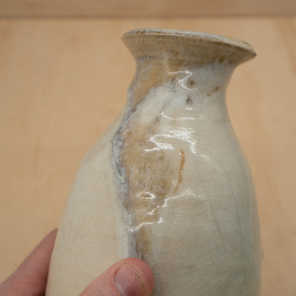 Antique Japanese Ceramic Seto Tokkuri Wide Mouth Sake Bottle