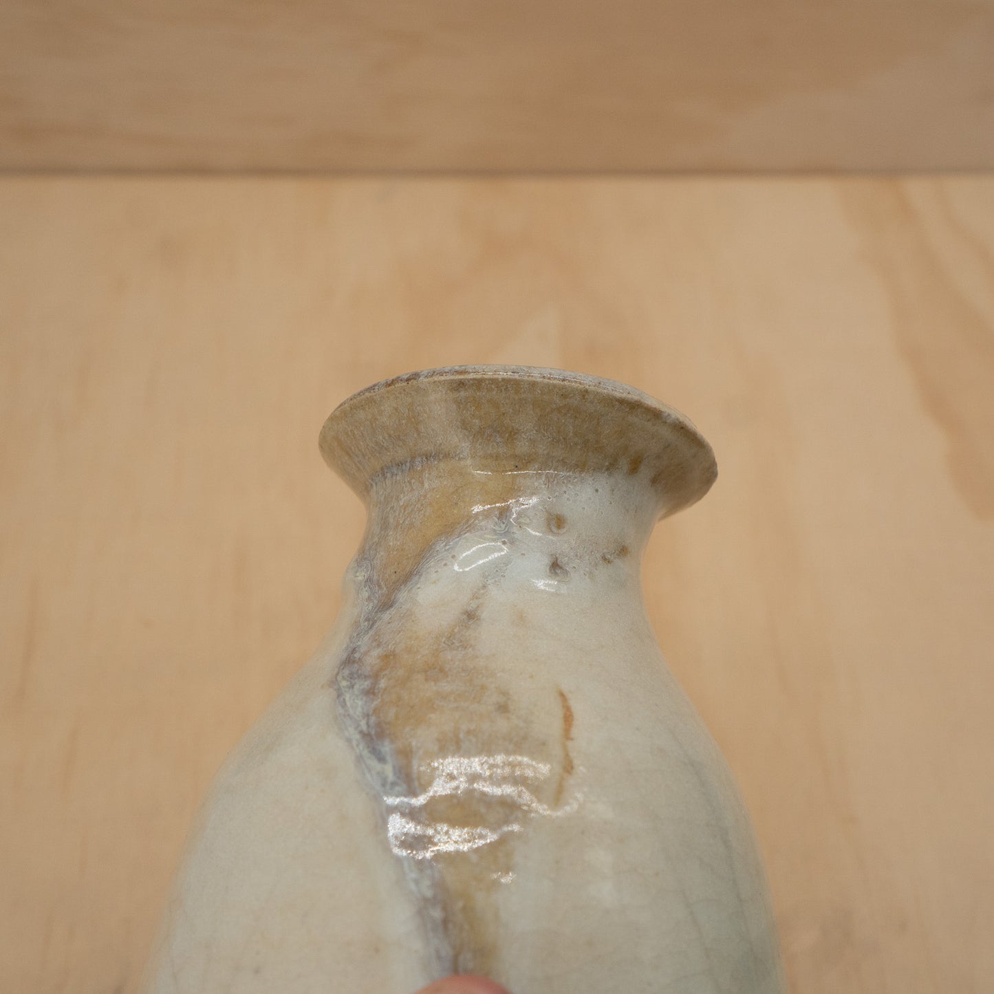 Antique Japanese Ceramic Seto Tokkuri Wide Mouth Sake Bottle