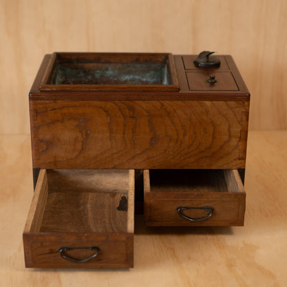Antique Keyaki Elm and Rosewood Hibachi / Tabako Bon with 2 drawers