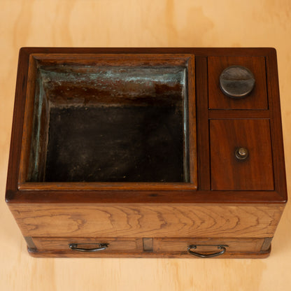 Antique Keyaki Elm and Rosewood Hibachi / Tabako Bon with 2 drawers