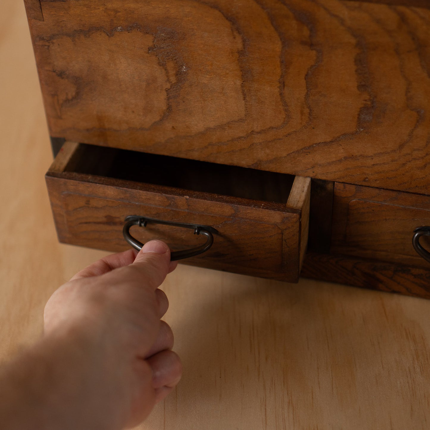 Antique Keyaki Elm and Rosewood Hibachi / Tabako Bon with 2 drawers