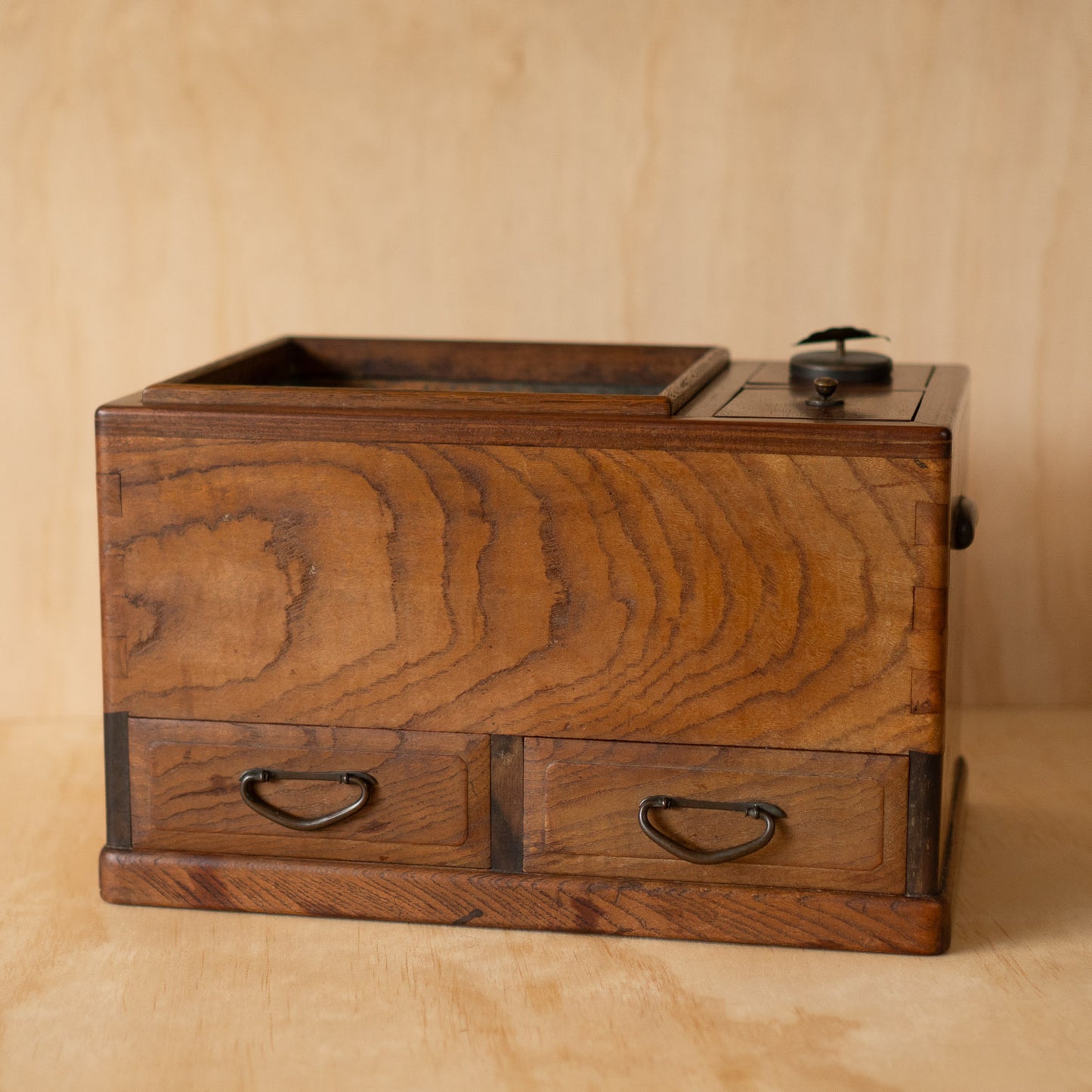 Antique Keyaki Elm and Rosewood Hibachi / Tabako Bon with 2 drawers