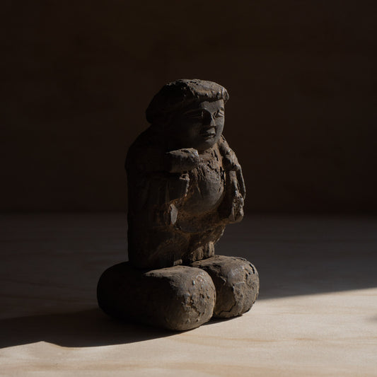 Antique Japanese small Ash covered Daikoku Wooden Carving