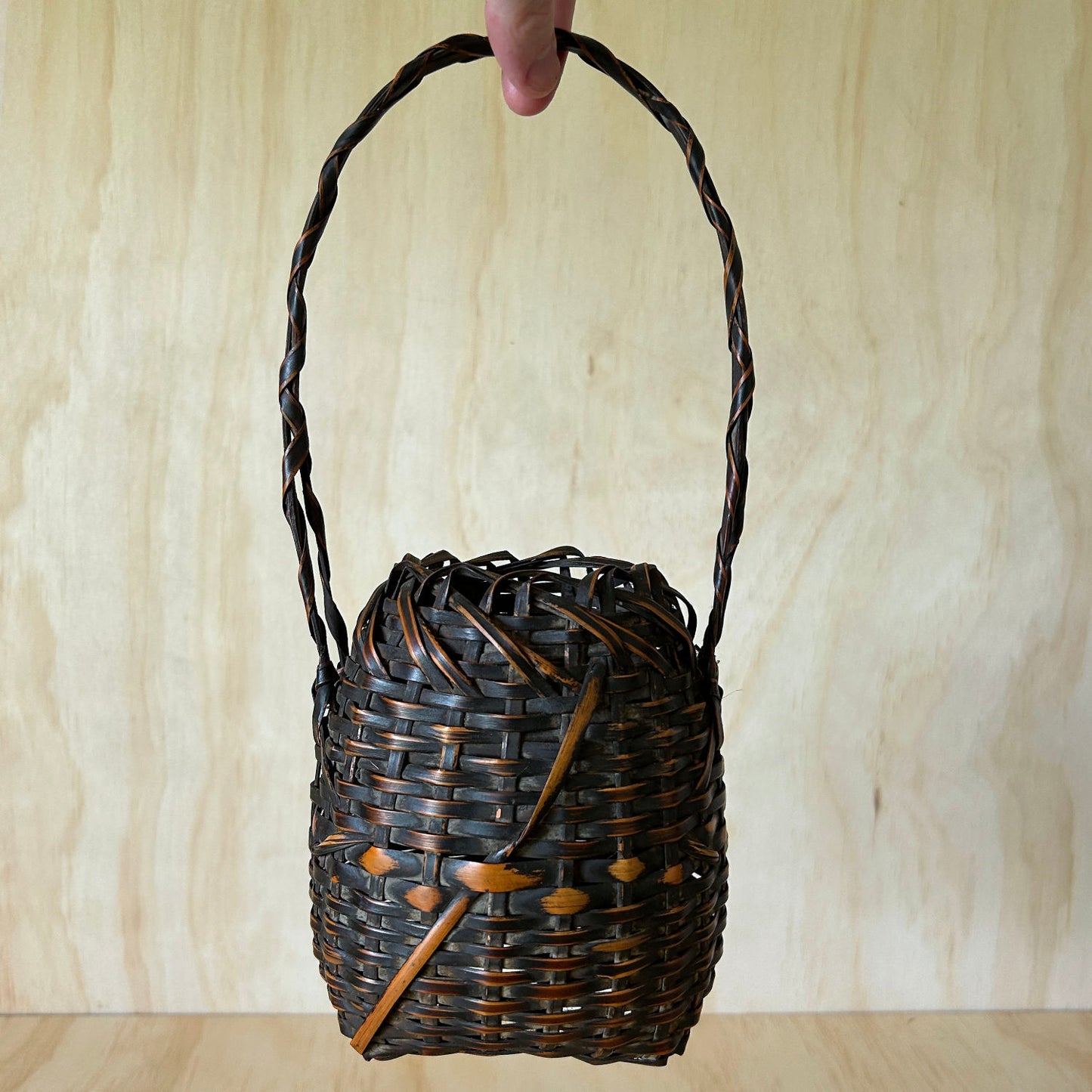 Antique Woven Bamboo Ikebana Basket