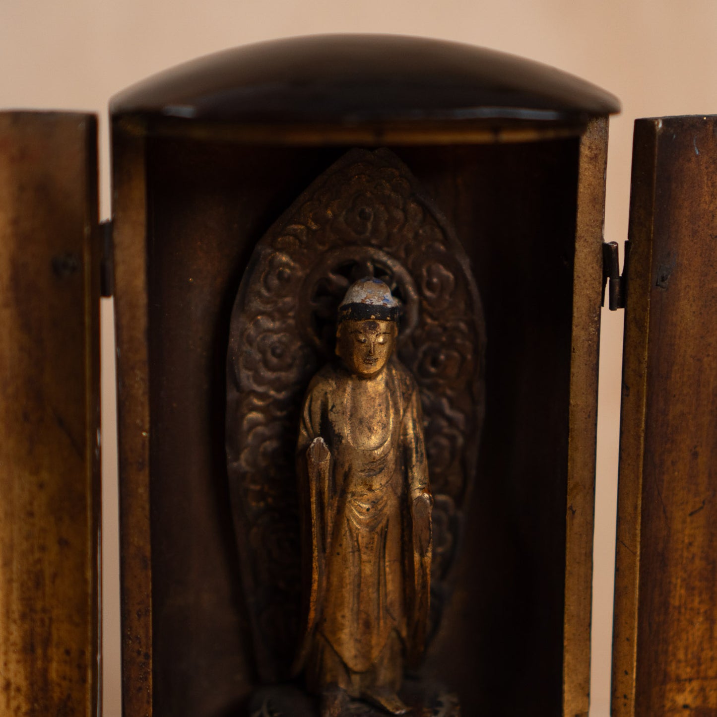 Antique Japanese Portable Shrine with standing buddha -Zushi