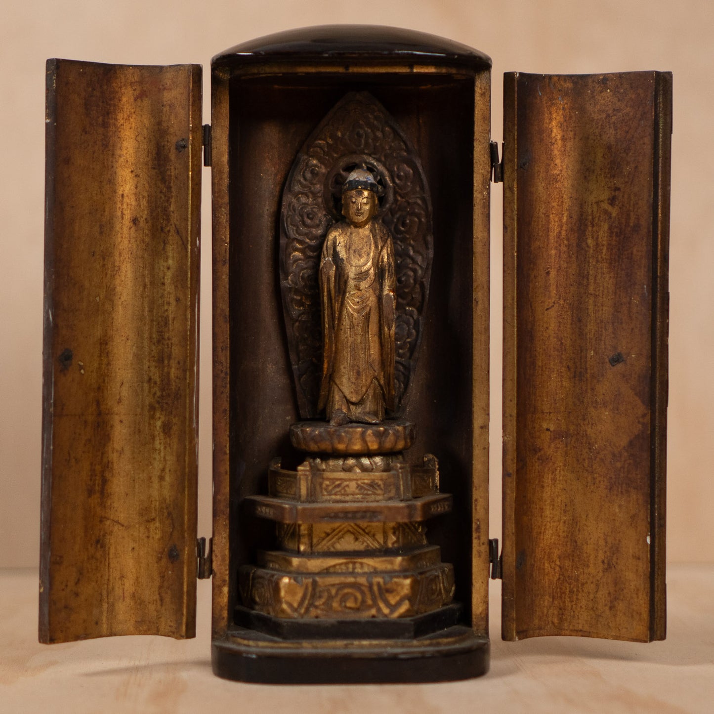 Antique Japanese Portable Shrine with standing buddha -Zushi