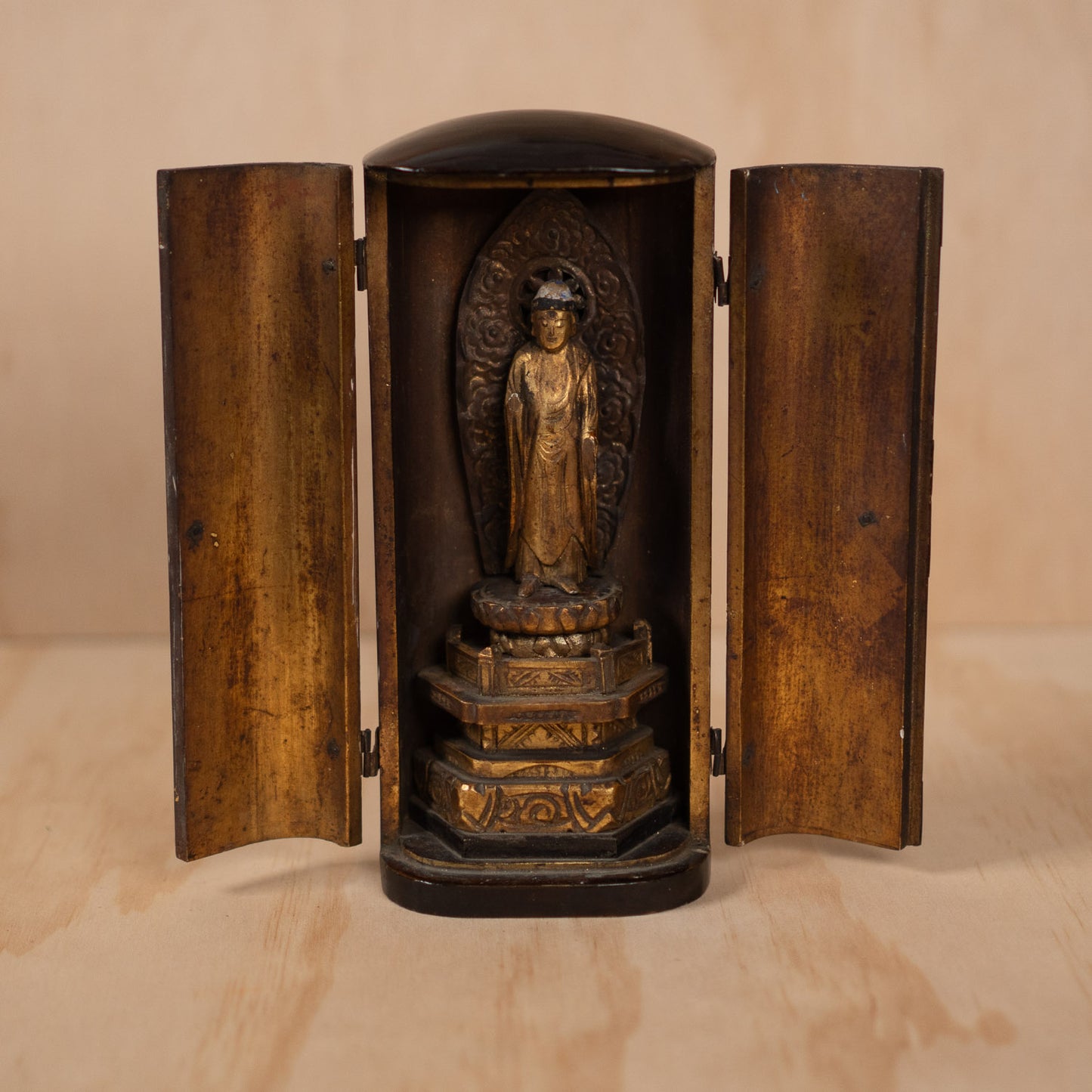 Antique Japanese Portable Shrine with standing buddha -Zushi