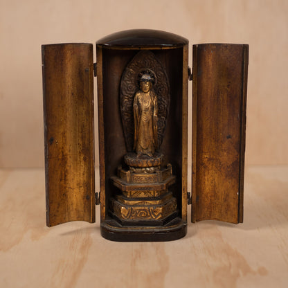 Antique Japanese Portable Shrine with standing buddha -Zushi