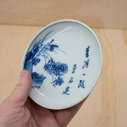 Antique Japanese ceramic hand painted dish with pot plants