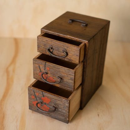 Vintage Japanese 3 drawer jewellery box with Blossom design
