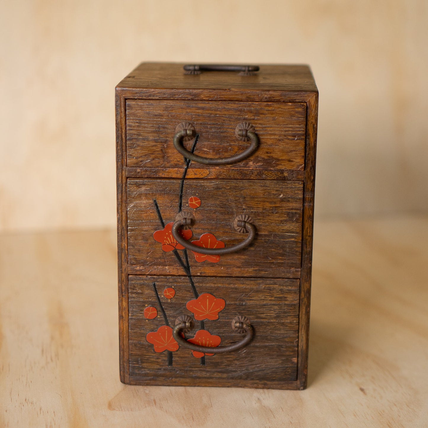 Vintage Japanese 3 drawer jewellery box with Blossom design