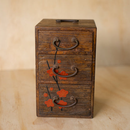 Vintage Japanese 3 drawer jewellery box with Blossom design