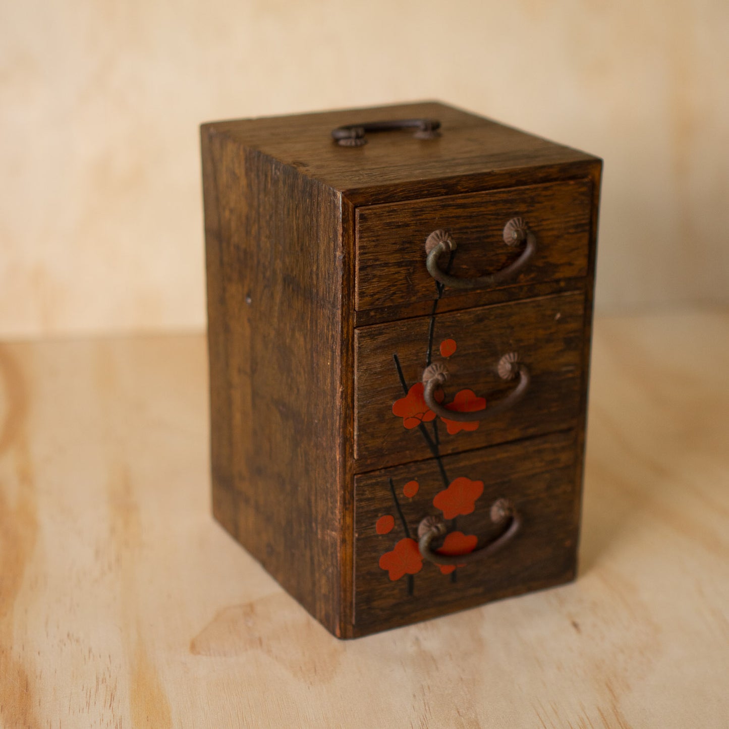 Vintage Japanese 3 drawer jewellery box with Blossom design
