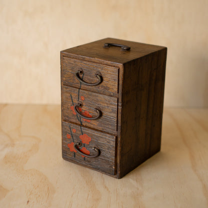 Vintage Japanese 3 drawer jewellery box with Blossom design