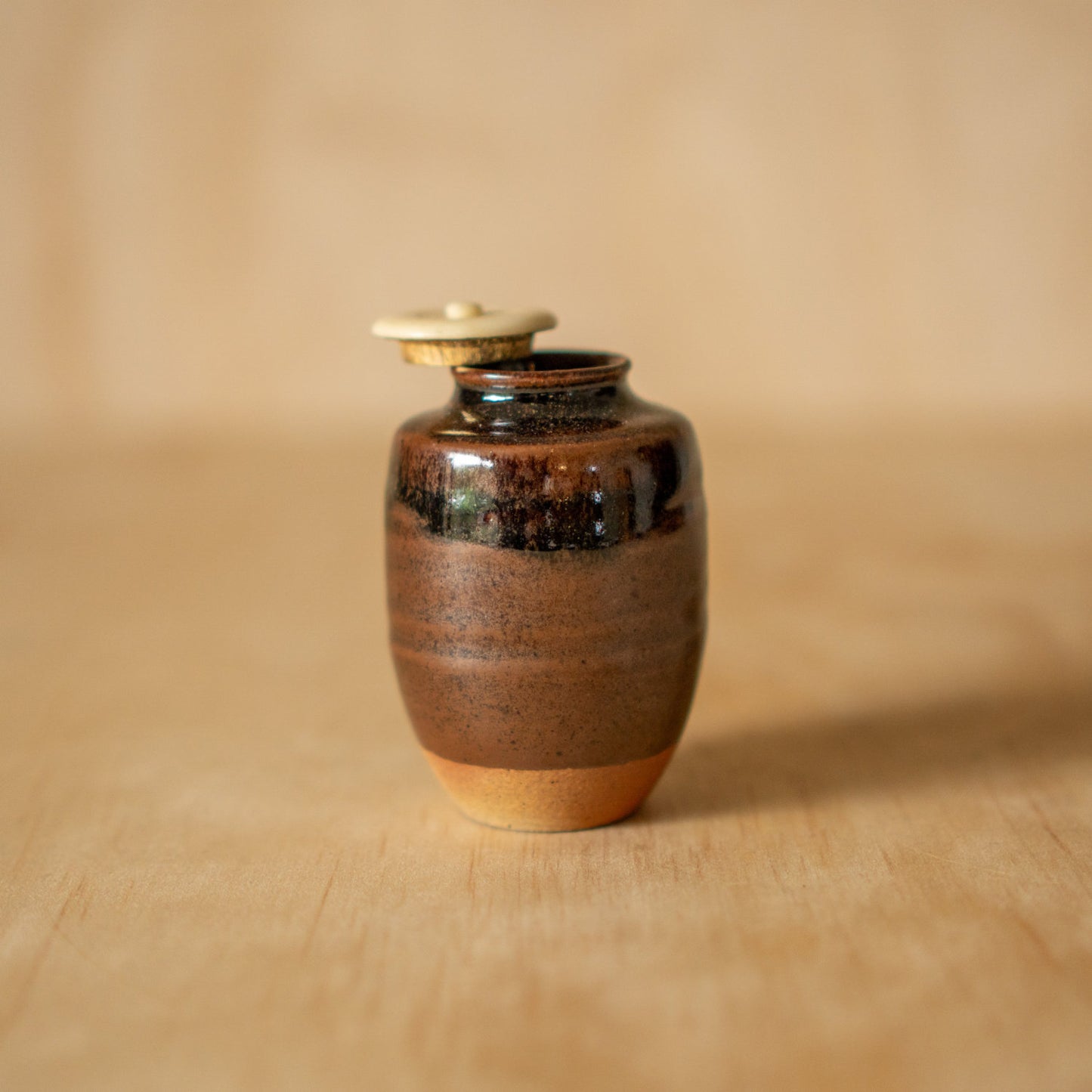 Antique Japanese Tanba ware Ceramic Matcha Tea Container in box