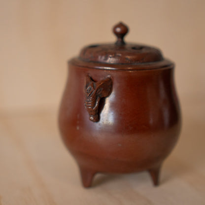 Vintage Japanese Bronze Koro Incense Burner - archaic style