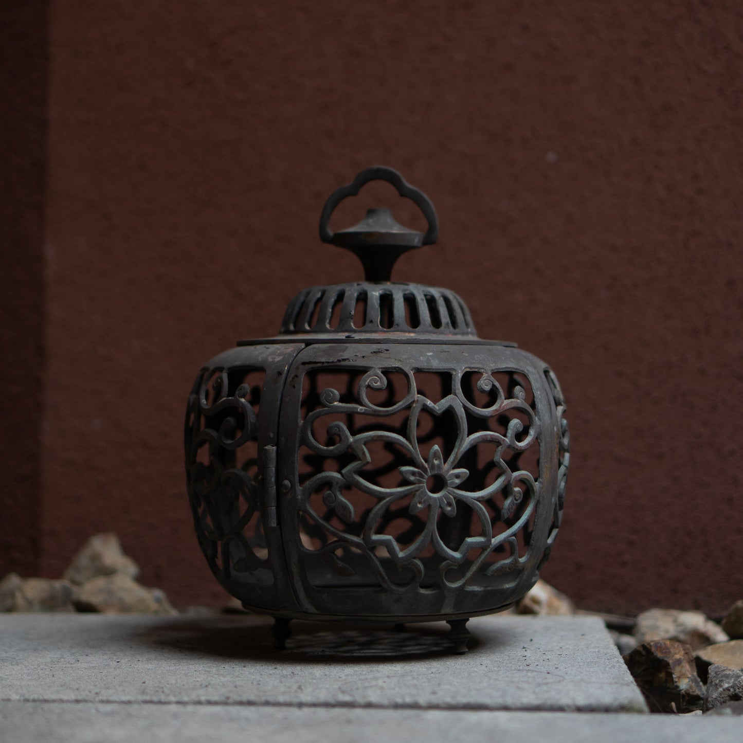 Antique Japanese Bronze Filigree Garden Lantern