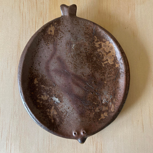 Vintage set of 3 Japanese brown flat fish dishes