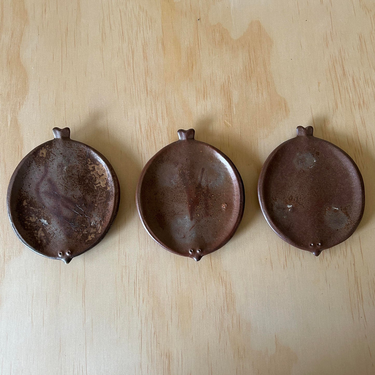 Vintage set of 3 Japanese brown flat fish dishes