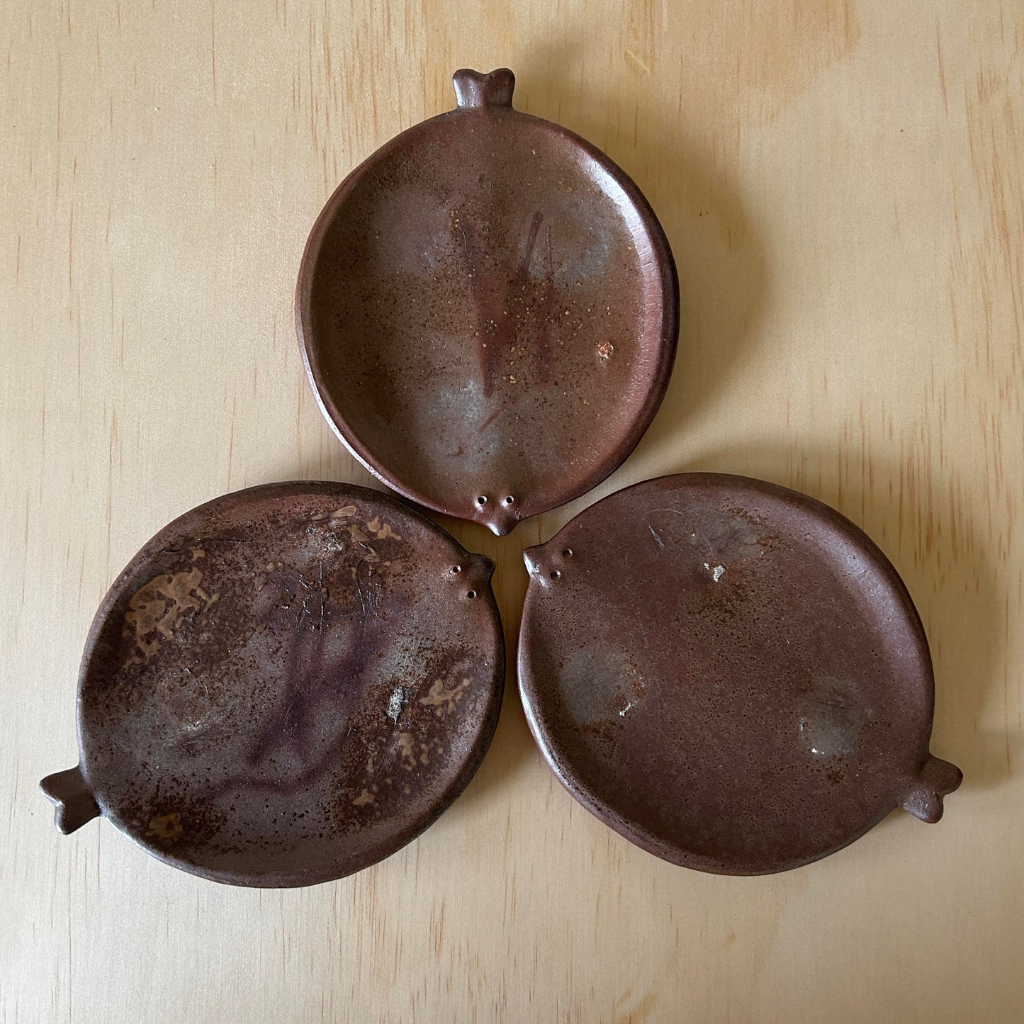 Vintage set of 3 Japanese brown flat fish dishes