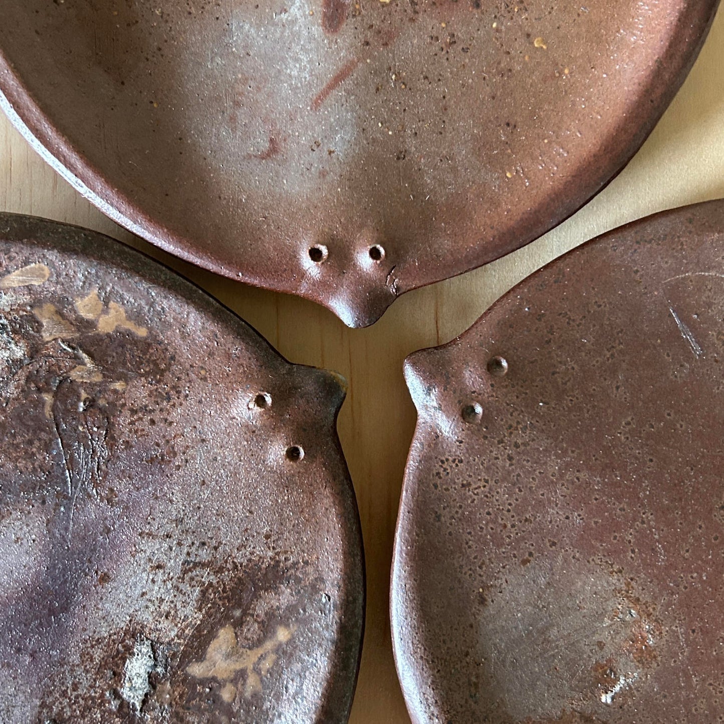 Vintage set of 3 Japanese brown flat fish dishes