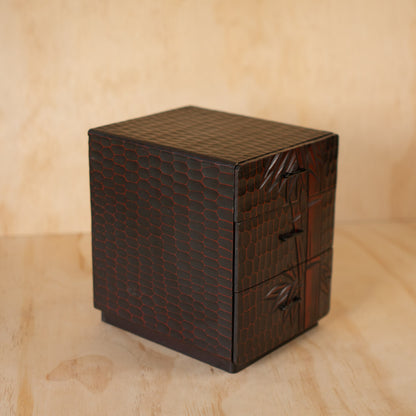 Vintage Japanese Kamakura Bori Carved and Lacquered 3 Drawer Box