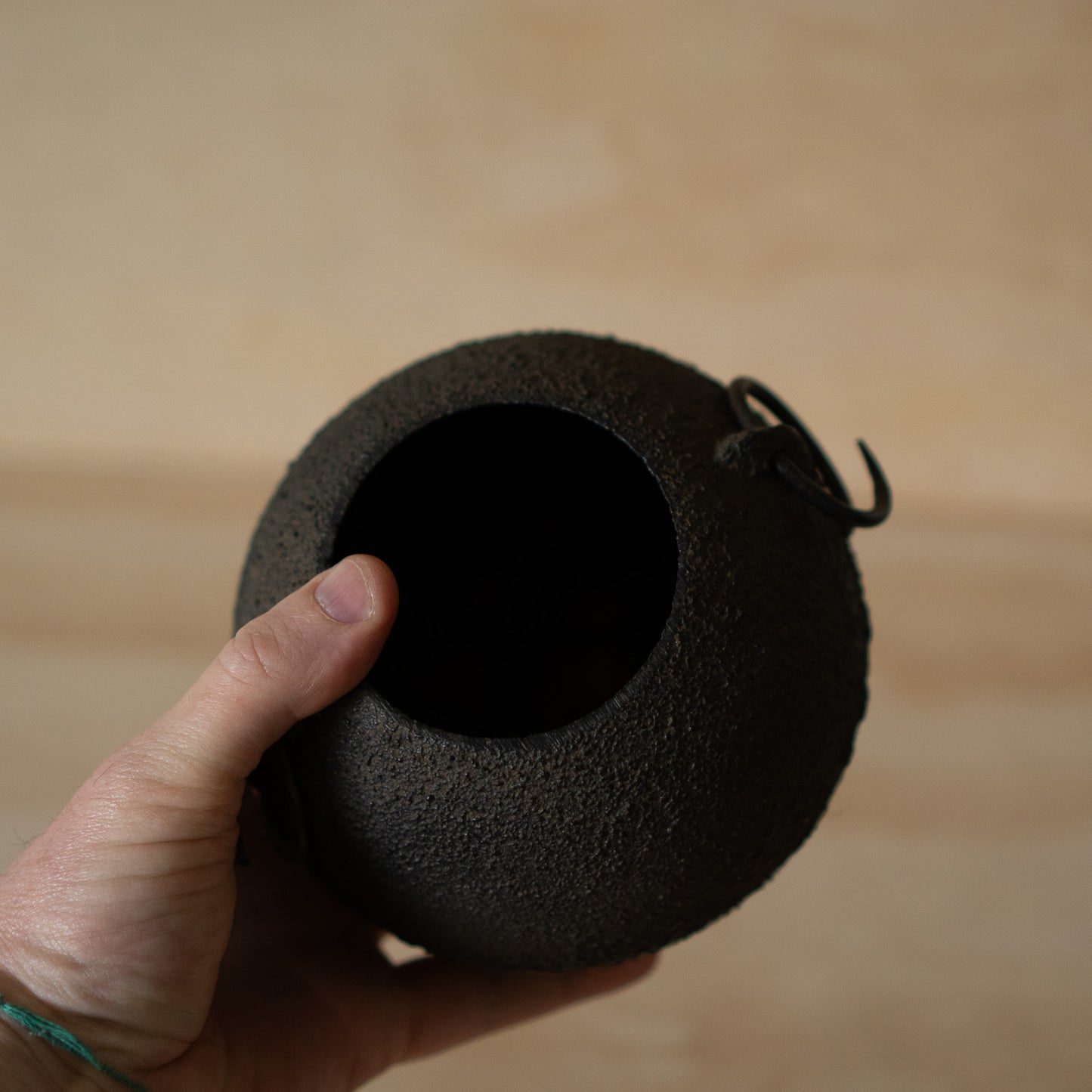 Vintage Japanese Spherical Cast Iron Ikebana Vessel