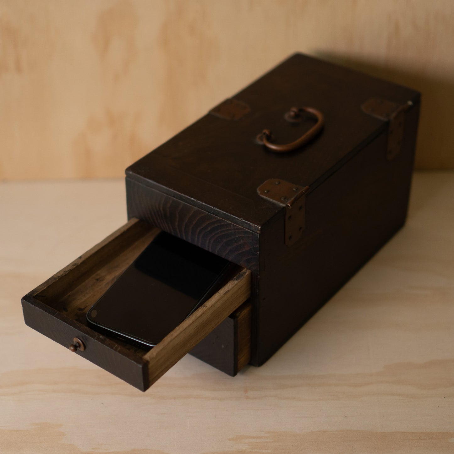 Antique Japanese Chestnut wood Suzuri Bako - Calligraphy box