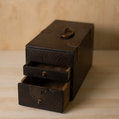 Antique Japanese Chestnut wood Suzuri Bako - Calligraphy box
