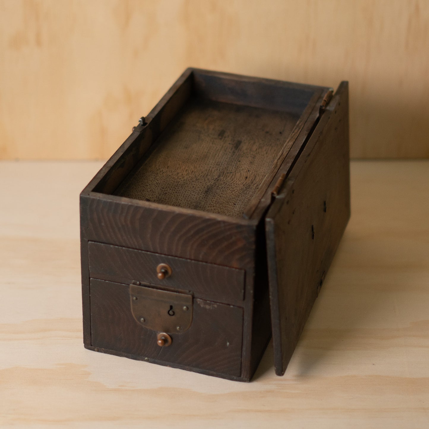 Antique Japanese Chestnut wood Suzuri Bako - Calligraphy box
