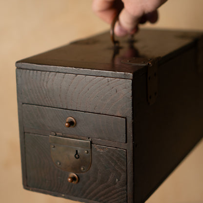 Antique Japanese Chestnut wood Suzuri Bako - Calligraphy box