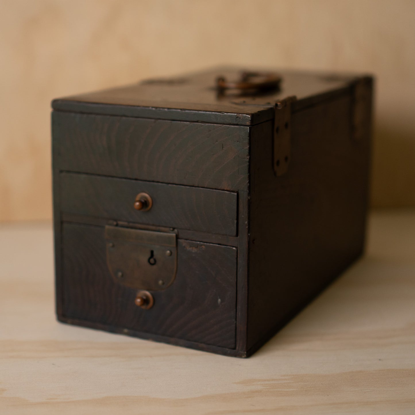 Antique Japanese Chestnut wood Suzuri Bako - Calligraphy box