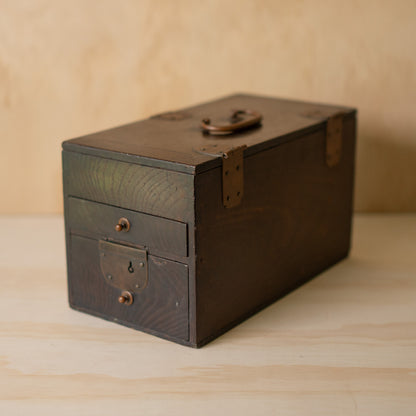 Antique Japanese Chestnut wood Suzuri Bako - Calligraphy box