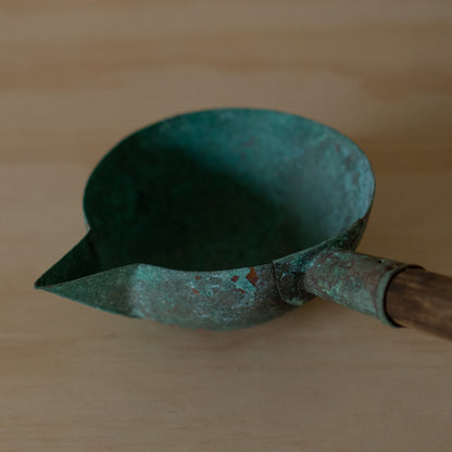 Antique Japanese Patinated Copper Water Ladle with spout