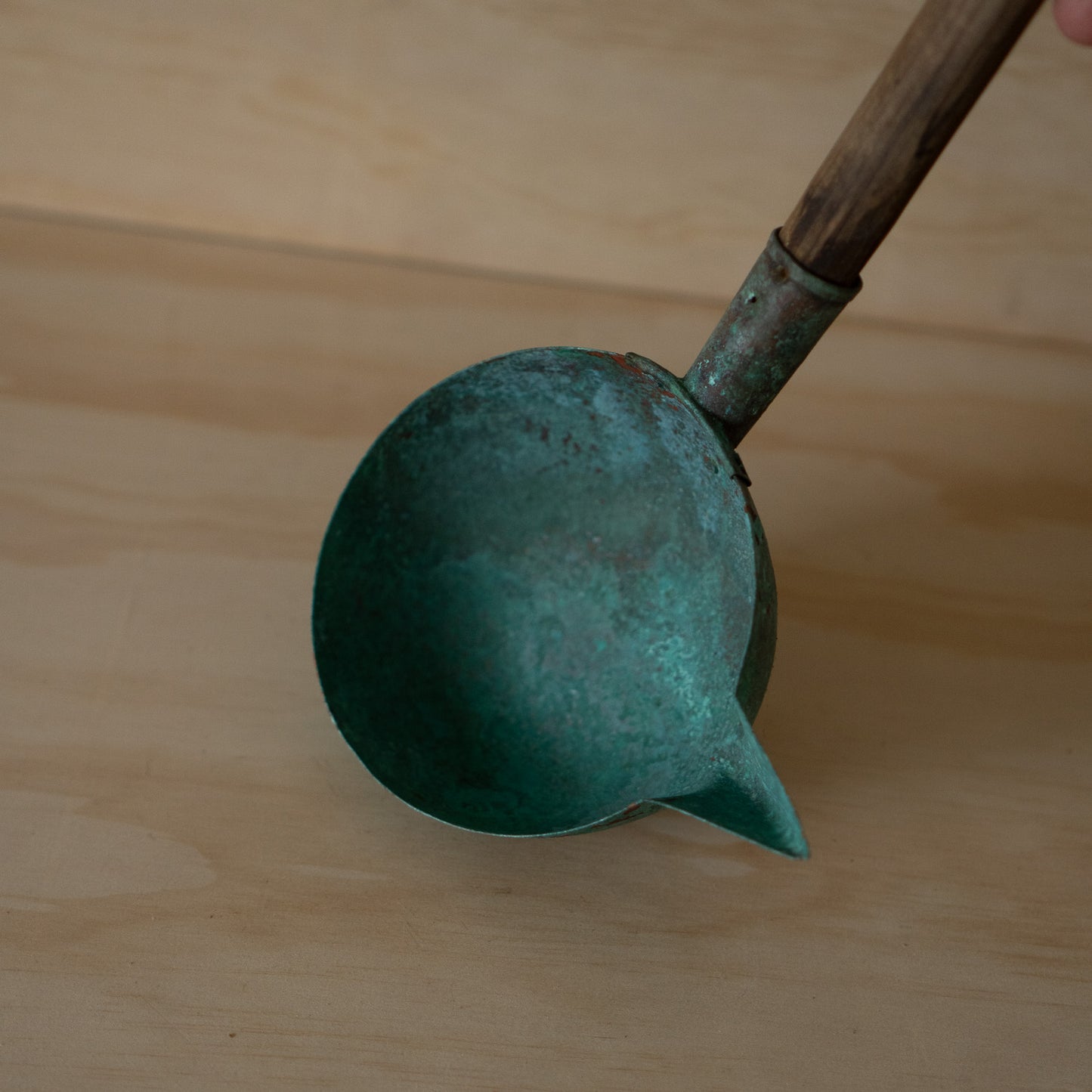 Antique Japanese Patinated Copper Water Ladle with spout