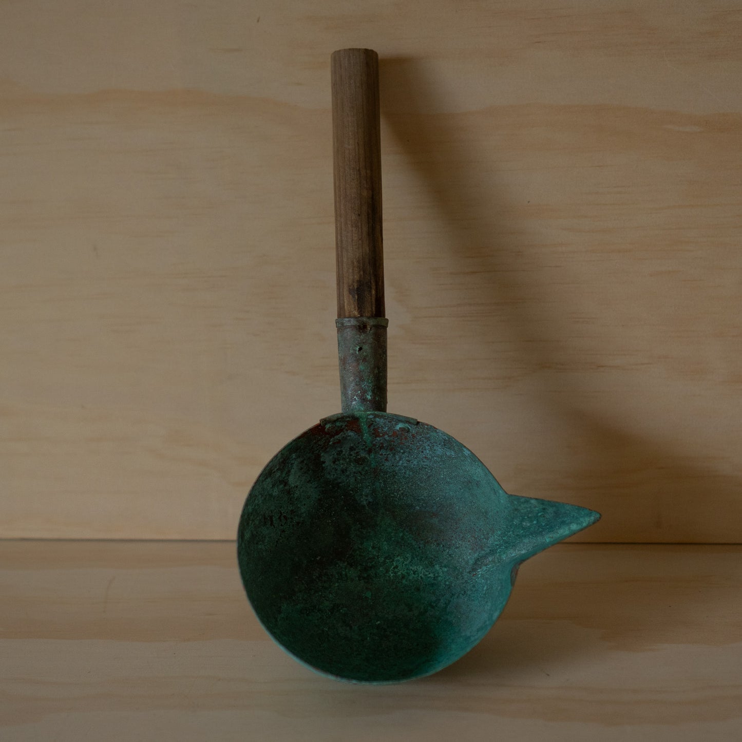 Antique Japanese Patinated Copper Water Ladle with spout
