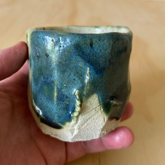 Don Ricardo Ceramic Oribe Green and White Yunomi Tea cup