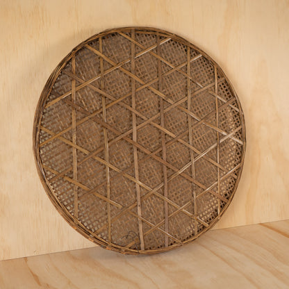 Large Vintage Handwoven Japanese Flat Strainer Basket - Zaru