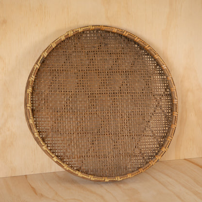 Large Vintage Handwoven Japanese Flat Strainer Basket - Zaru