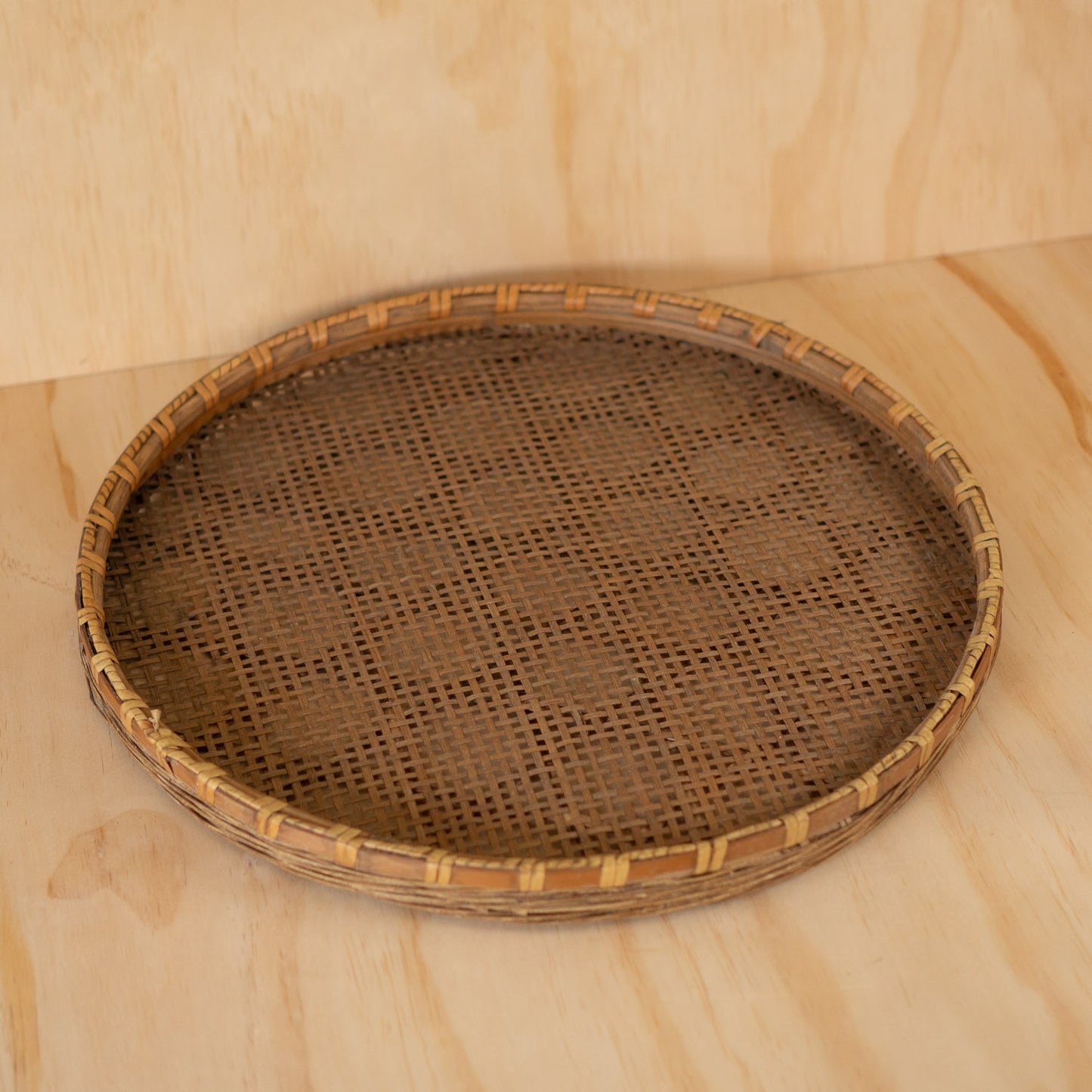 Large Vintage Handwoven Japanese Flat Strainer Basket - Zaru