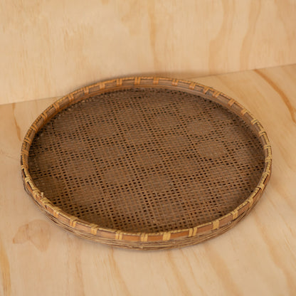 Large Vintage Handwoven Japanese Flat Strainer Basket - Zaru