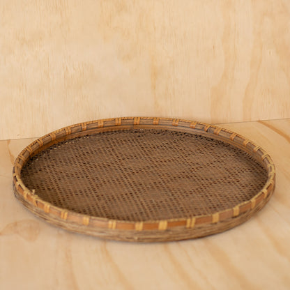 Large Vintage Handwoven Japanese Flat Strainer Basket - Zaru