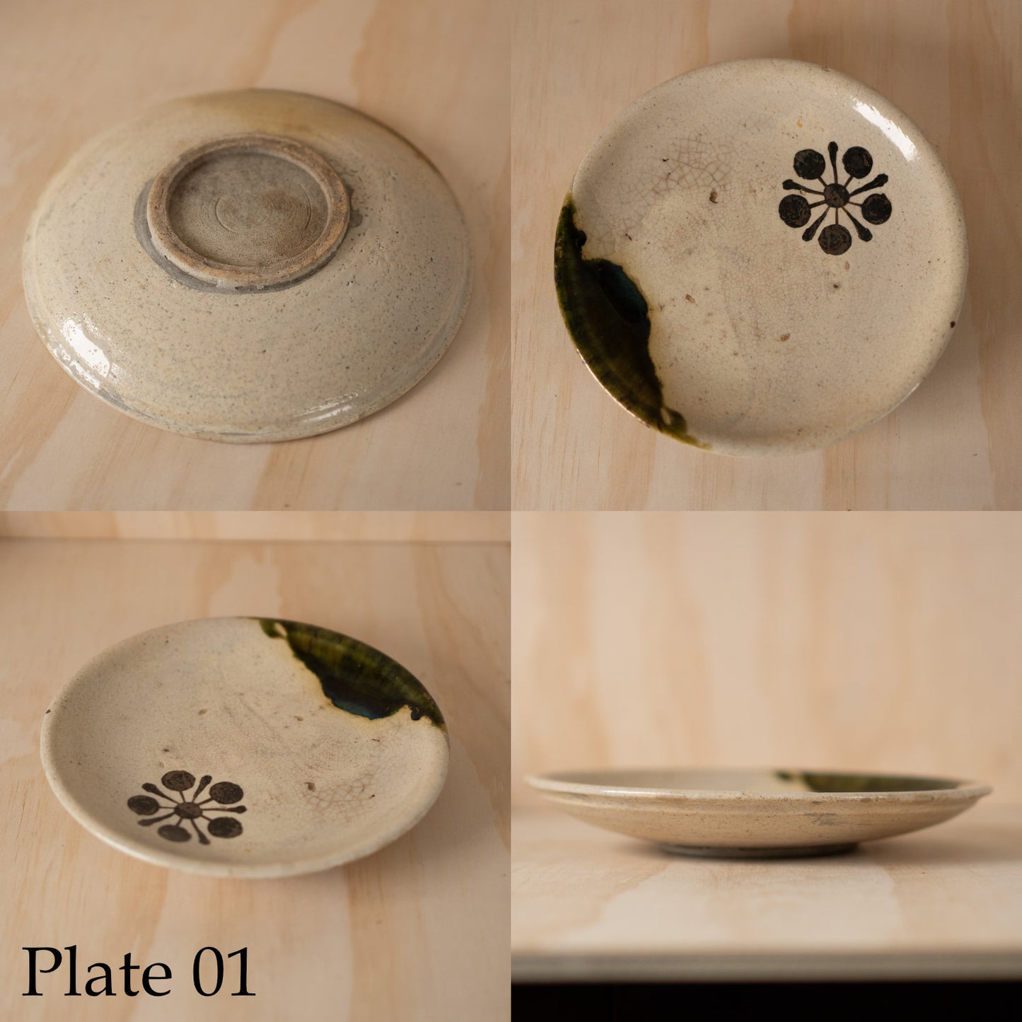 Antique Japanese Ceramic Edo period Mingei Oribe plate