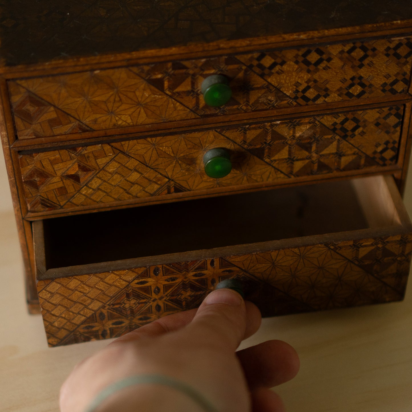 Vintage Showa Era Hakone Marquetry 3 Drawer Box
