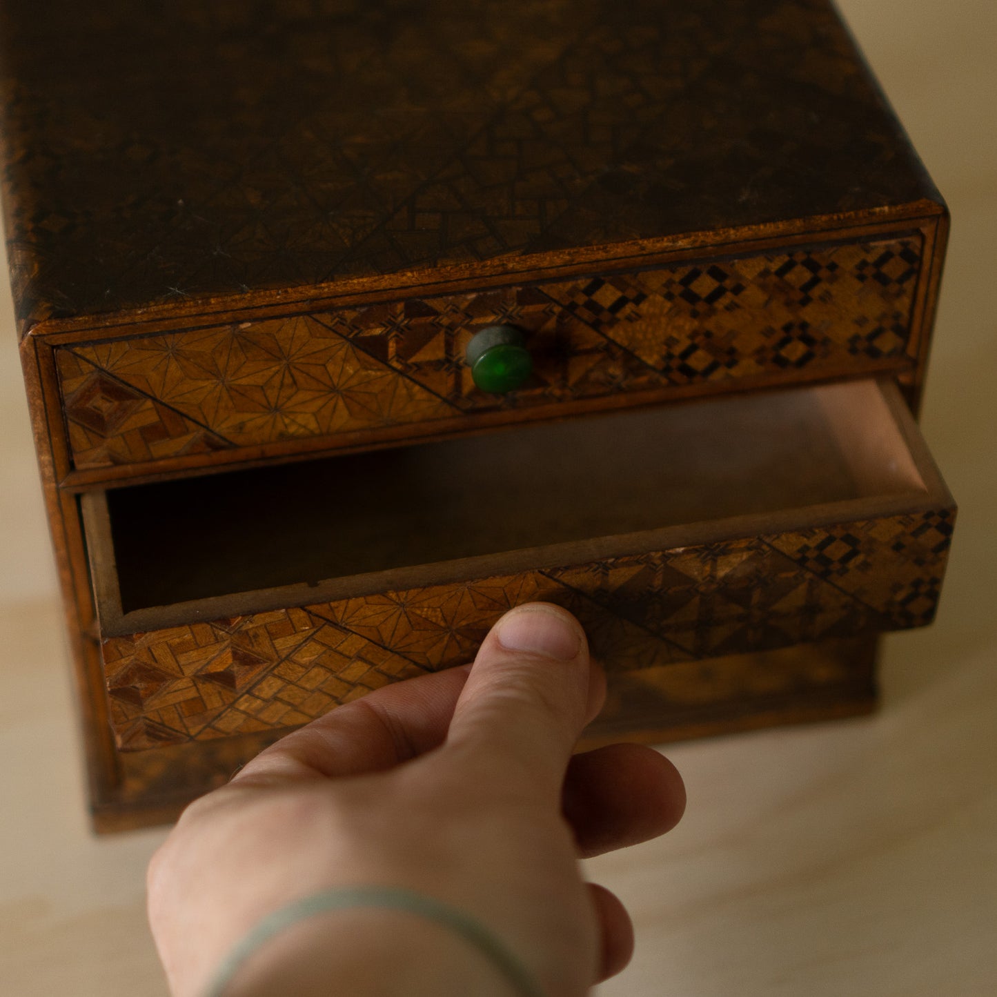Vintage Showa Era Hakone Marquetry 3 Drawer Box