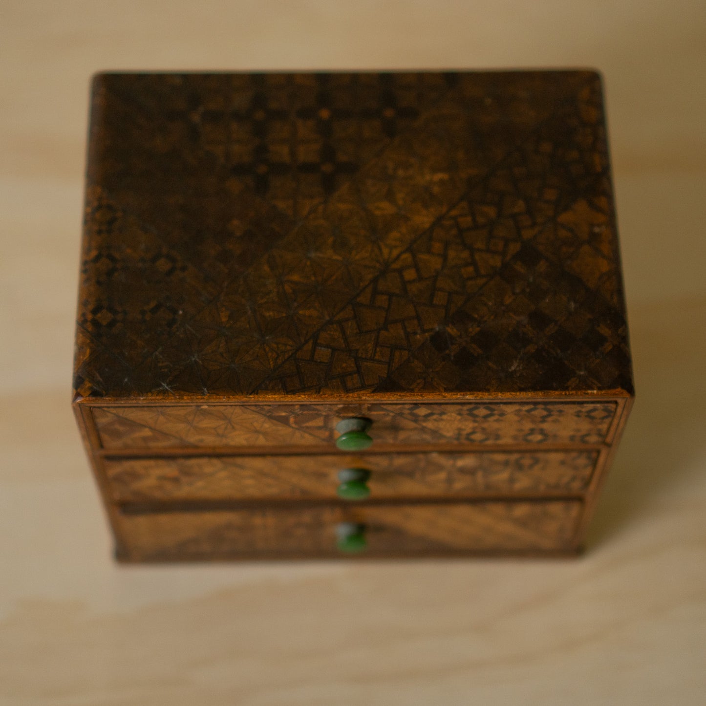 Vintage Showa Era Hakone Marquetry 3 Drawer Box