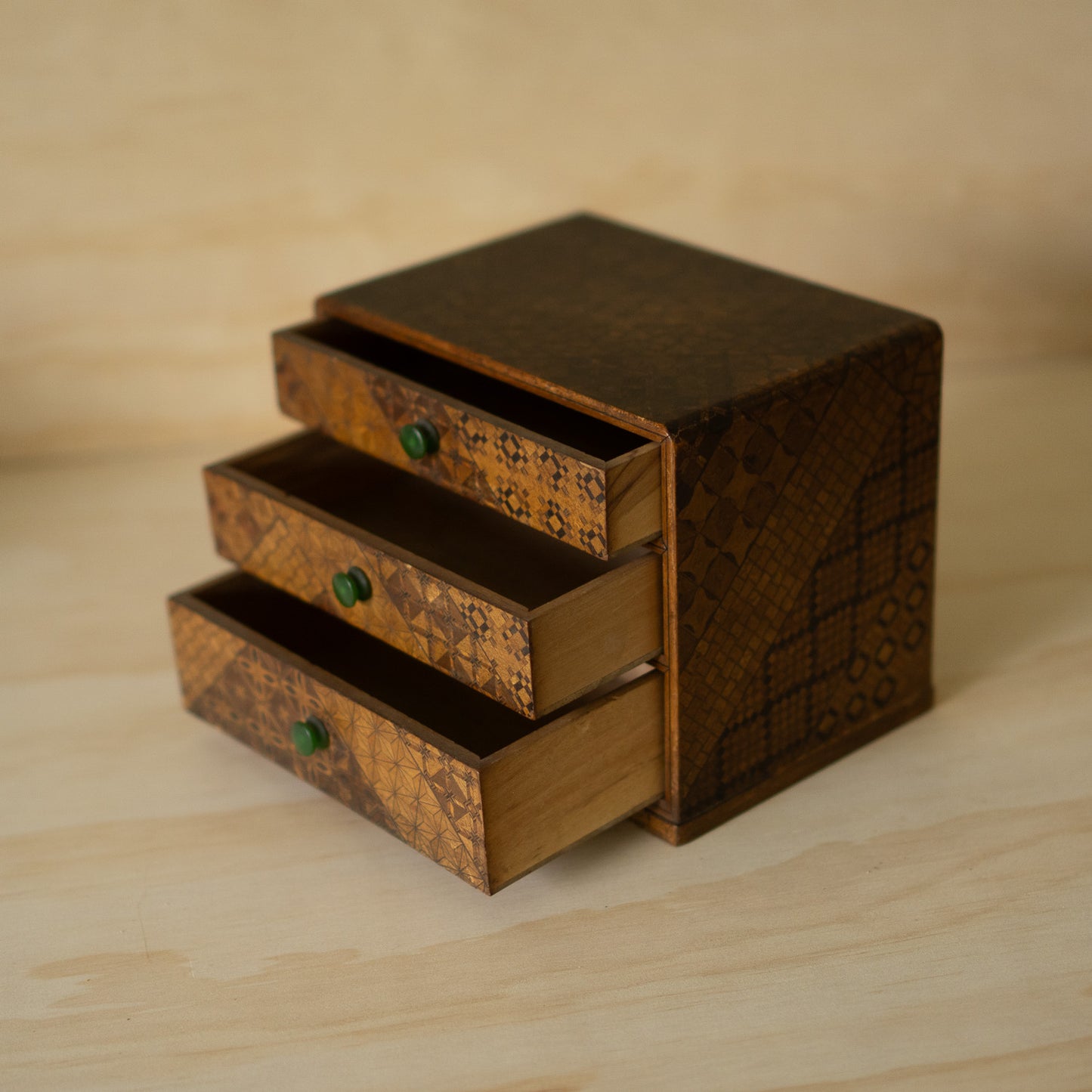 Vintage Showa Era Hakone Marquetry 3 Drawer Box