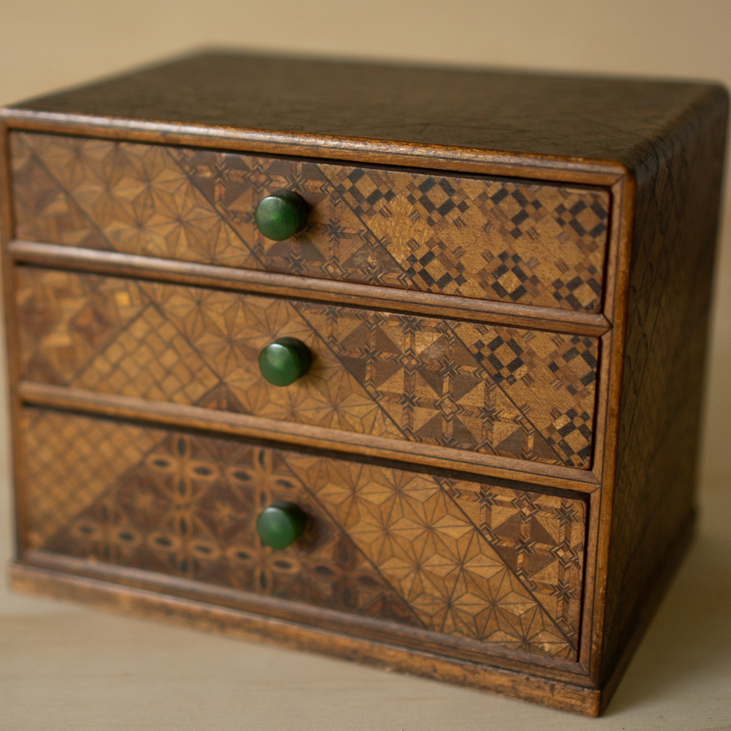 Vintage Showa Era Hakone Marquetry 3 Drawer Box