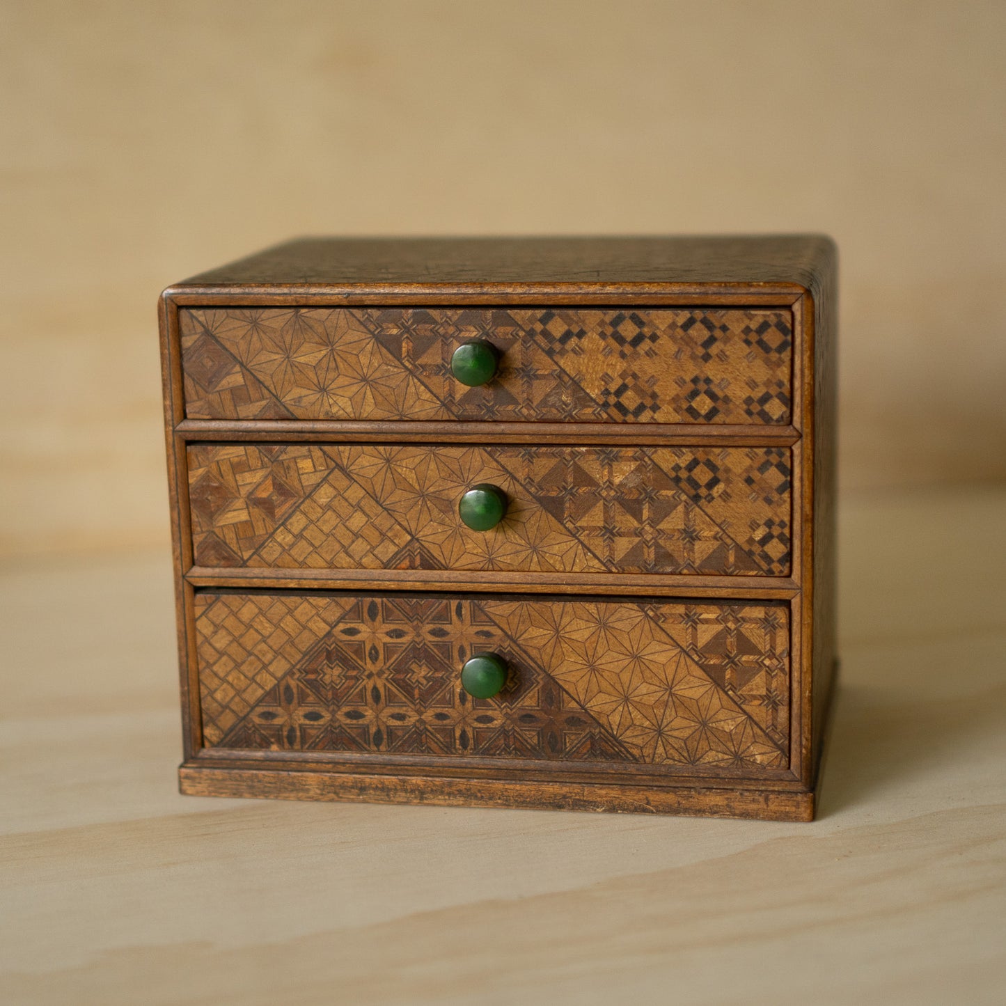 Vintage Showa Era Hakone Marquetry 3 Drawer Box